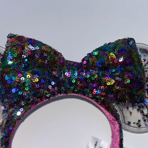 Disney Parks Mickey Minnie Ears rainbow glitter bow sequin clear ear sparkle - Picture 7 of 8